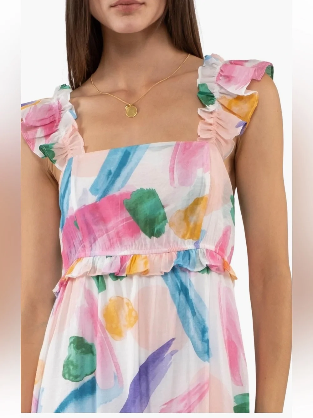 Blu Pepper Brush Stroke Ruffle Midi Sundress - Picture 2 of 7